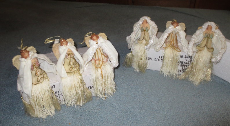 Vintage Set of 3 Tassle Angel Dolls in different poses image 0
