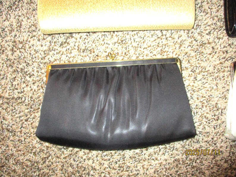 Silver Gold Lame, Black Satin Patent Clutches, Evening Purses image 3