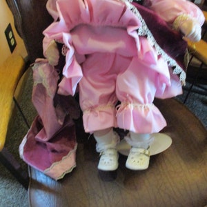 24 Inch Toddler, Caley, in Burgundy Velvet and Pink Porcelain Doll COA, Original Box, White Metal Stand, Blanket, Bonnet, Pristine Condition image 7