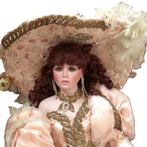 Peaches 42-inch Porcelain Victorian Rustie Doll: Peach Satin Gown, Certificate #227/2000, Original Box