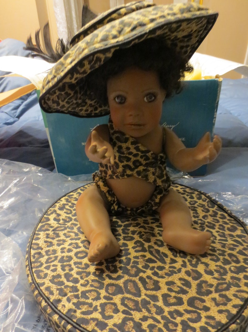 CHRISTA 12 Inch Full Body African Amer Infant Porc Hatbox Doll image 0