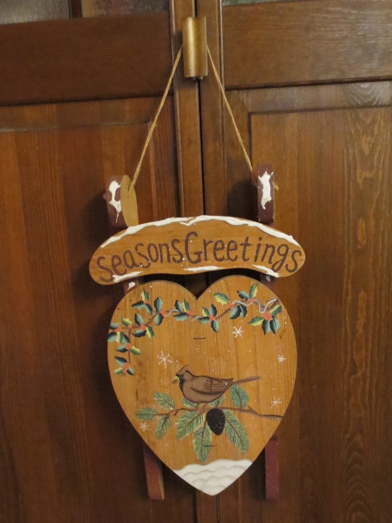 Vintage Rustic Door Sled Painted Christmas Craft Sled for image 0