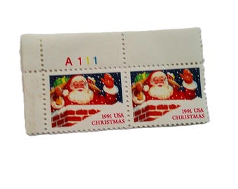 1991 USA Christmas Block of 2 NEW 29 Cent Multi Color Santa Gummed Stamps