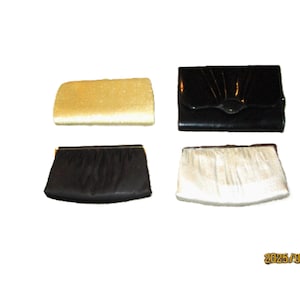 Silver Gold Lame, Black Satin Patent Clutches, Evening Purses image 1