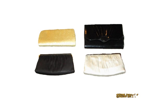 1980s Clutch Purses Silver or Gold Lame, Black Satin & Patent Leather Cust Choice