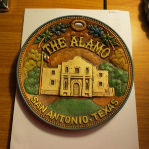 The Alamo 1989 Sculpted 8 Inch Clay Plate in Earth Colors of Brown Green Blue and Ivory, Excellent Collectible for Texans, History Lovers image 1