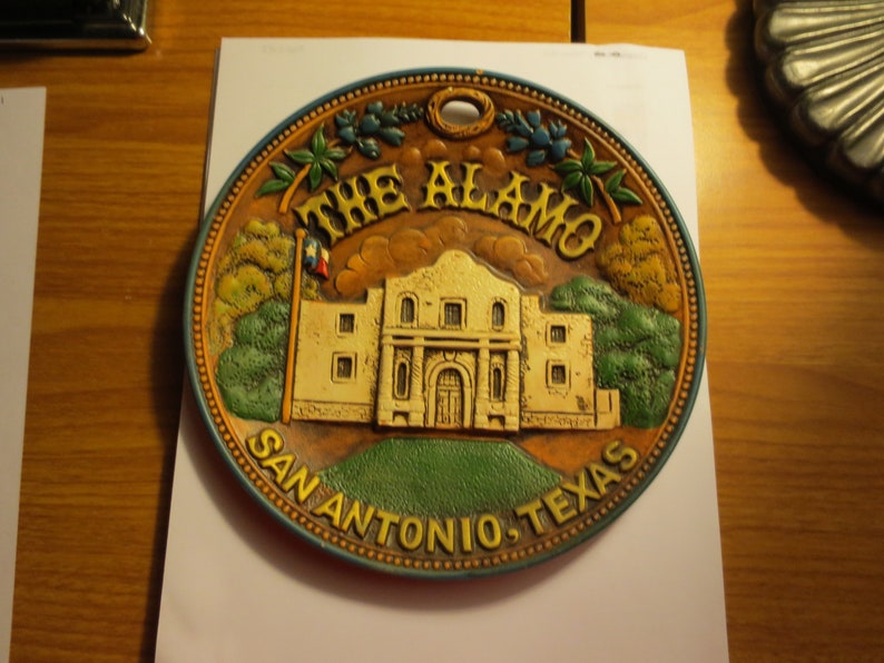 The Alamo 1989 Sculpted 8 Inch Clay Plate in Earth Colors of Brown Green Blue and Ivory, Excellent Collectible for Texans, History Lovers image 1