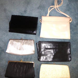 Silver Gold Lame, Black Satin Patent Clutches, Evening Purses image 4