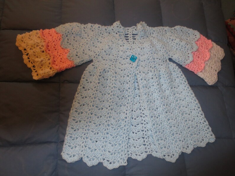 NEVER WORN MODEL Girl's Aged 2 Spring Coat in baby blue, pink and white, Open Weave Lacy Shells, Beautiful Birthday Gift Free Usa Shipping image 5