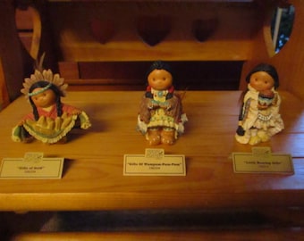 Friends of the Feather Set of 3 Wise Men "Kings with Gifts" Gifts of Gold Gift of Wampum-Pum-Pum & Little Bearing Gifts in Original Box