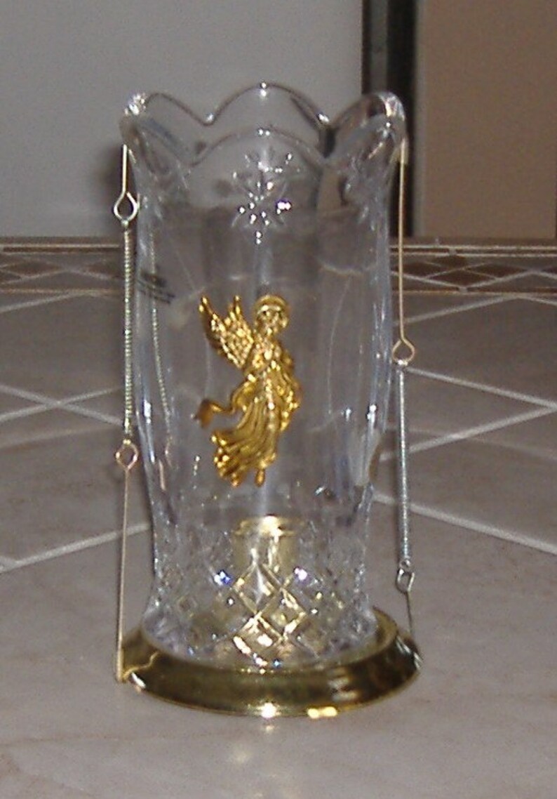1980s 24% Lead Crystal Winter Candle by Teleflora with gold image 0