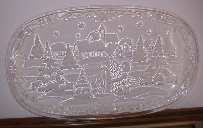 SALE 1980s Mikasa Lead Crystal 14 Inch Christmas Tray for image 0