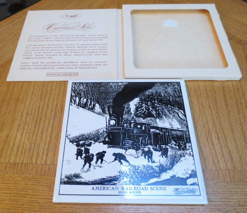 3 Vintage 1940s Currier & Ives Six Inch Square Boxed Art image 0