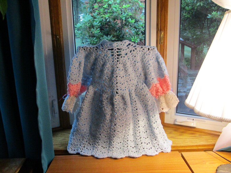 NEVER WORN MODEL Girl's Aged 2 Spring Coat in baby blue, pink and white, Open Weave Lacy Shells, Beautiful Birthday Gift Free Usa Shipping image 2