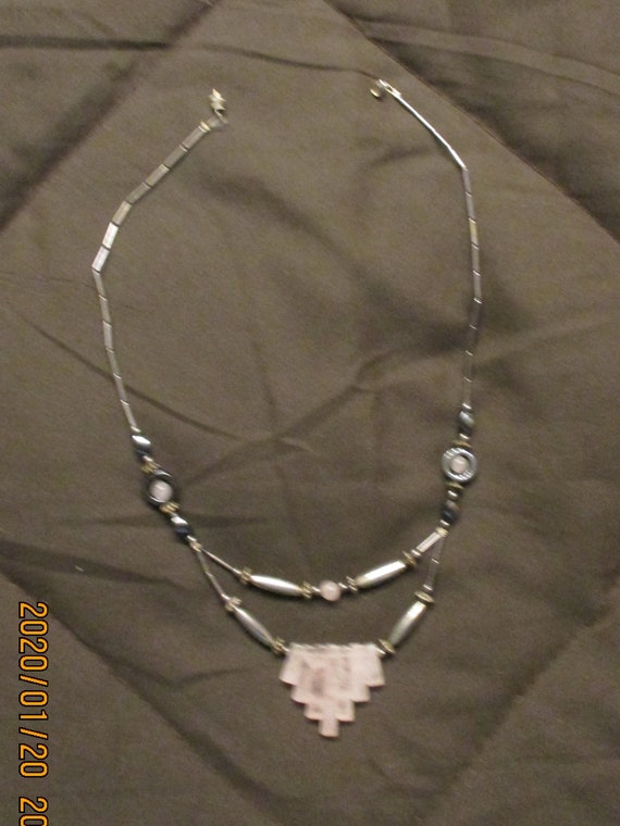 Native American Rose Quartz/Hematite/Silver Neckl… - image 2