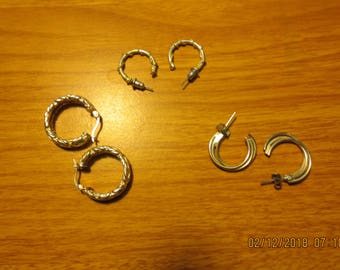 3 Pairs of Vintage Petite Hoop Earrings in Sterling Silver purchase in individual pairs Byzantine, 3 strands rope wrapped BUNDLE/CUST CHOICE