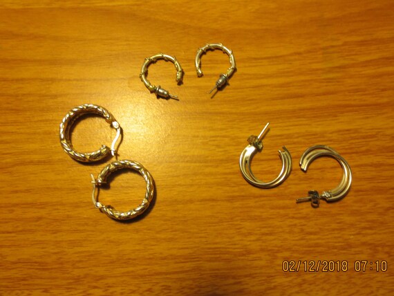 3 Pairs of Vintage Petite Hoop Earrings in Sterli… - image 1
