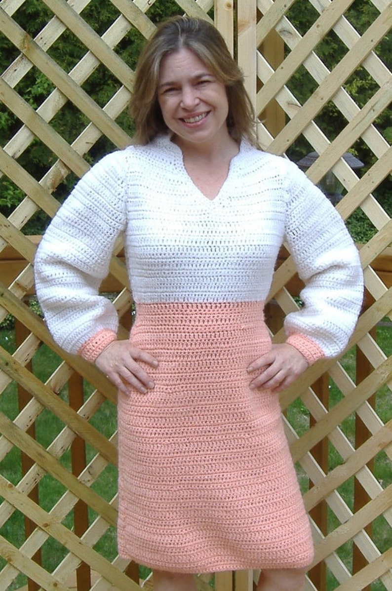 FREE SHIPPING-Crocheted Peach and White V-Neck Sweater image 0