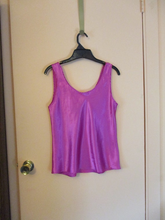 Ladies Size S Dark Fuchsia Satin Tank Top Low Cut 