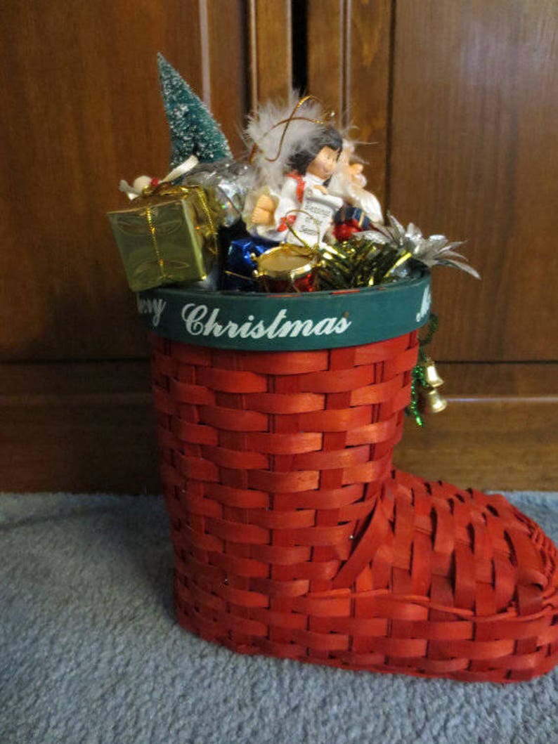 FREE SHIPPING on Santa's Red Wicker Filled Boot Tabletop image 0