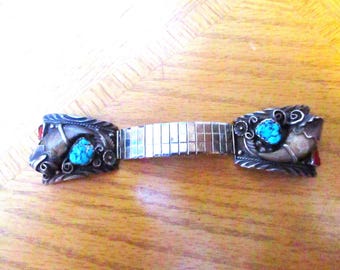 Men's Southwest Sterling Silver Watch Band: Jasper, Turquoise & Coral