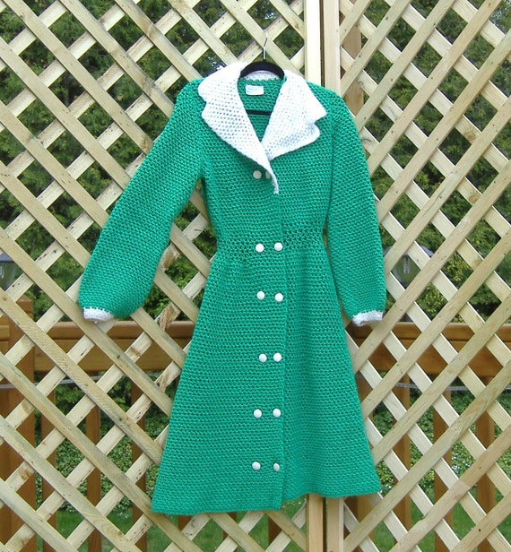 Kelly-Green Double-Breasted Coatdress with White … - image 1