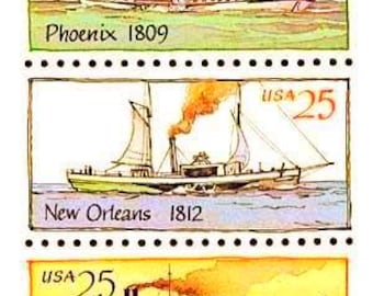 Block of 5 NEW 1989 25 Cent Steamboat Stamps