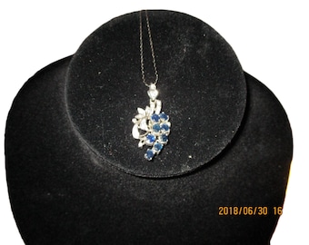 Sapphire & Cubic Zirconia Necklace: 1980s Sterling Silver "Something Blue"