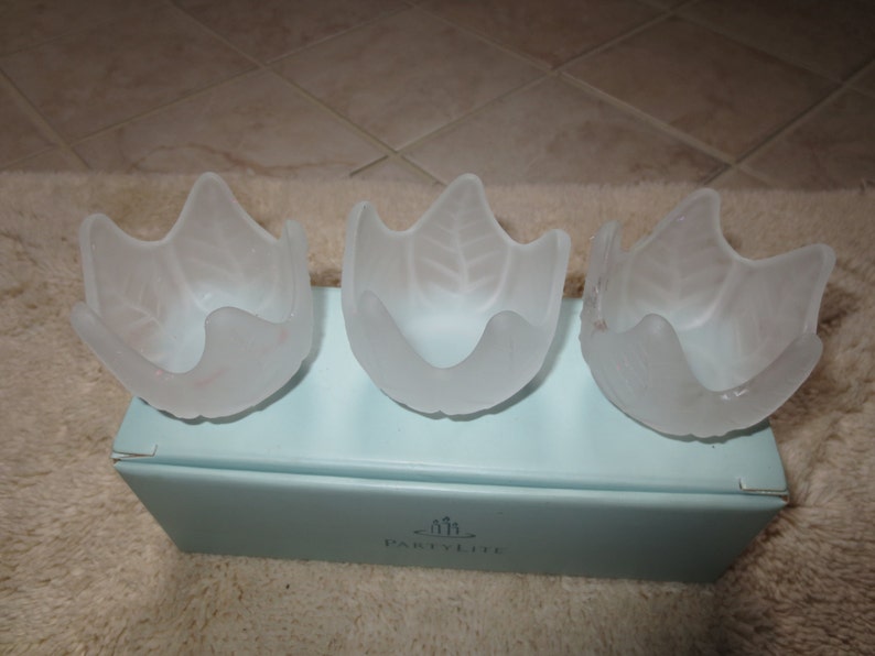 90s Set of 3 PartyLite Frosted Glass Tulip Votive Holders image 0