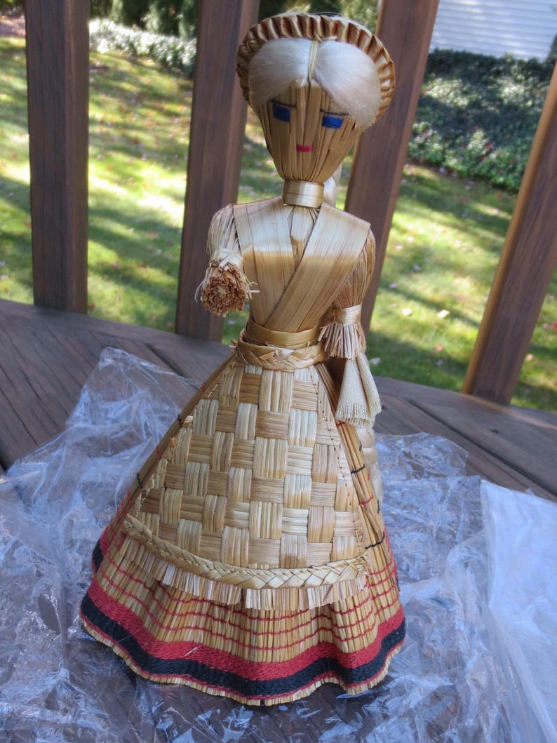 Vintage 80s Collectible Folk Art 10 Inch Tall Straw Dolls image 0