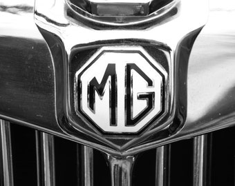 MG Black and White Print | Classic Car | Unframed Print | Wall Decor | Many Sizes Wall Art | Car Emblem