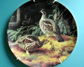 Lovely larger vintage Finland porcelain plate with printed Hazel-hens in wood motive after original by Ferdinand von Wright, limited edition