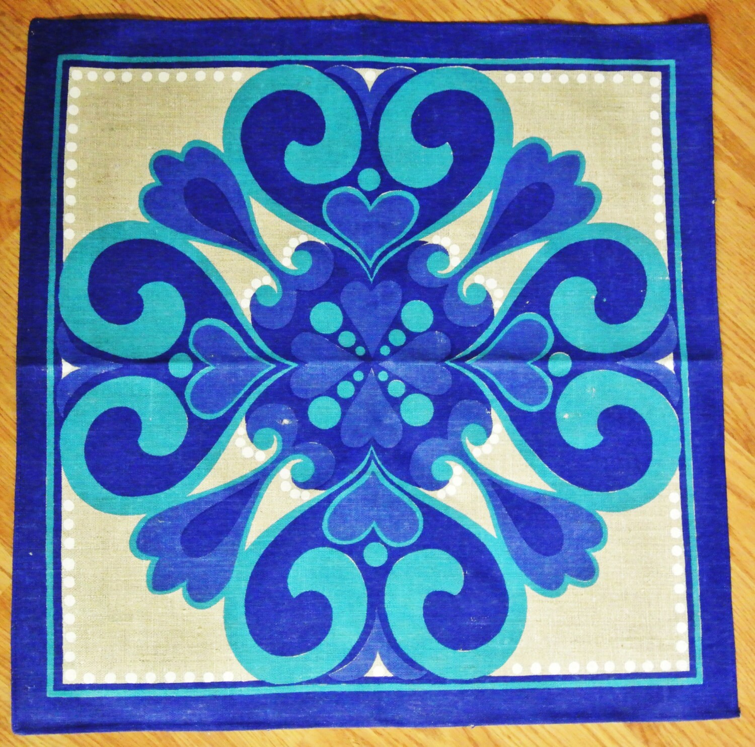 Vintage 1970s Swedish Linen Tablecloth: Blue Heart Design - Etsy