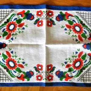 Vintage Swedish Linen Tablecloth: 1970s Burlap Kurbits Floral Design