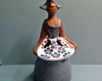 Larger Swedish vintage 1980s Jie Gantofta Ulla Skogh design handmade ceramic flower woman figurine