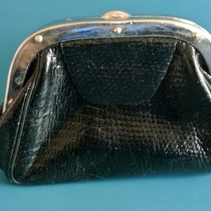 Vintage 1960s small SWEDISH traditional style dark (Smålandspung) black real leather exchange purse for money or all thoose small things