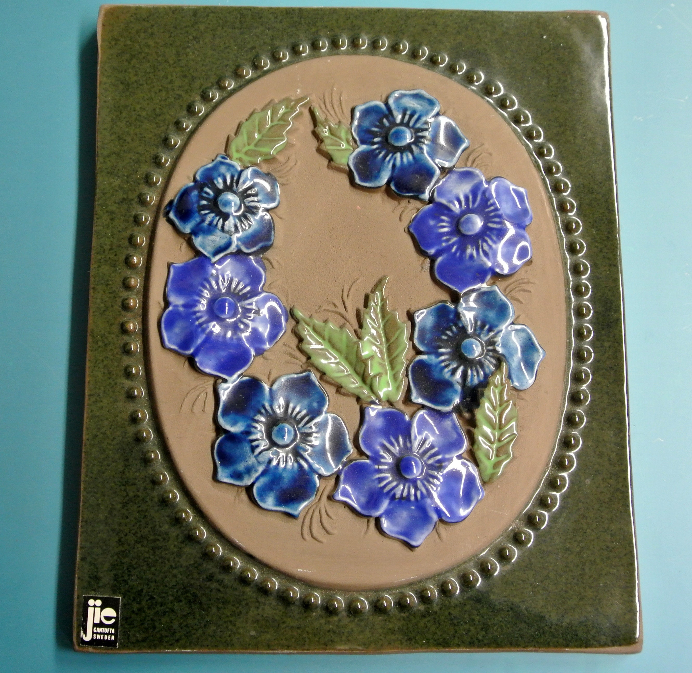 Vintage 1960s Swedish Ceramic Wall Plaque: Jie Gantofta Blue