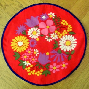 1970年代のヴィンテージ花柄コットンテーブルクロス：オリーブグリーン