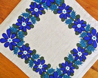 Swedish Vintage 1970s Printed Linen Design Tablet Tablecloth With