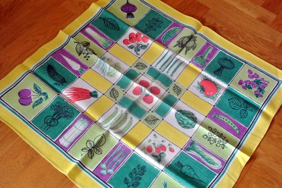 Swedish Retro Vintage 1950s Printed Linen Tablecloth With