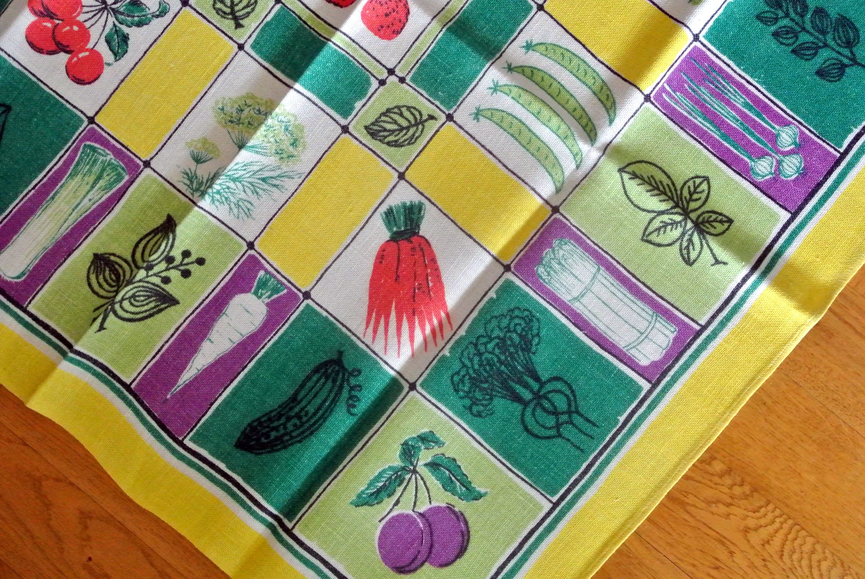 Swedish Retro Vintage 1950s Printed Linen Tablecloth With