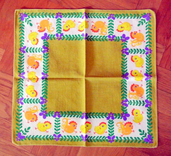 ヴィンテージスウェーデンイースターテーブルクロス：1950年代のチキン