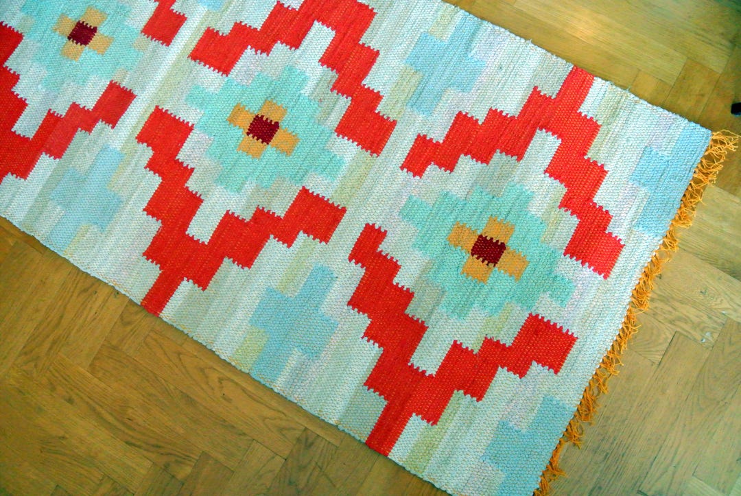Vintage Swedish Rag Rug: 2000s Handwoven Checkered Pattern - Etsy