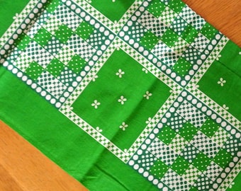 Cenefa sueca de algodón vintage de los años 50: diseño de lunares florales verdes