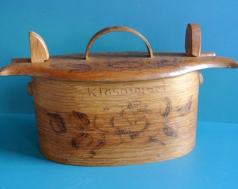Vintage Swedish Wood Box: 1970s Scandinavian Folk Art, Burnt Floral Decor