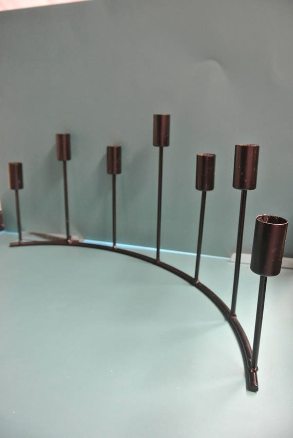 Modern Style Swedish Vintage 1980s Black Iron Metal Design Candleholder For 7 Large Candles