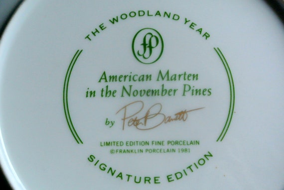 limited edition Lovely larger vintage porcelain plate with printed American The woodland year Martens motive after original by Per Bantto