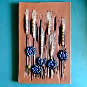 Vintage Swedish Ceramic Wall Plaque: Cornflower Rye Design by Aimo