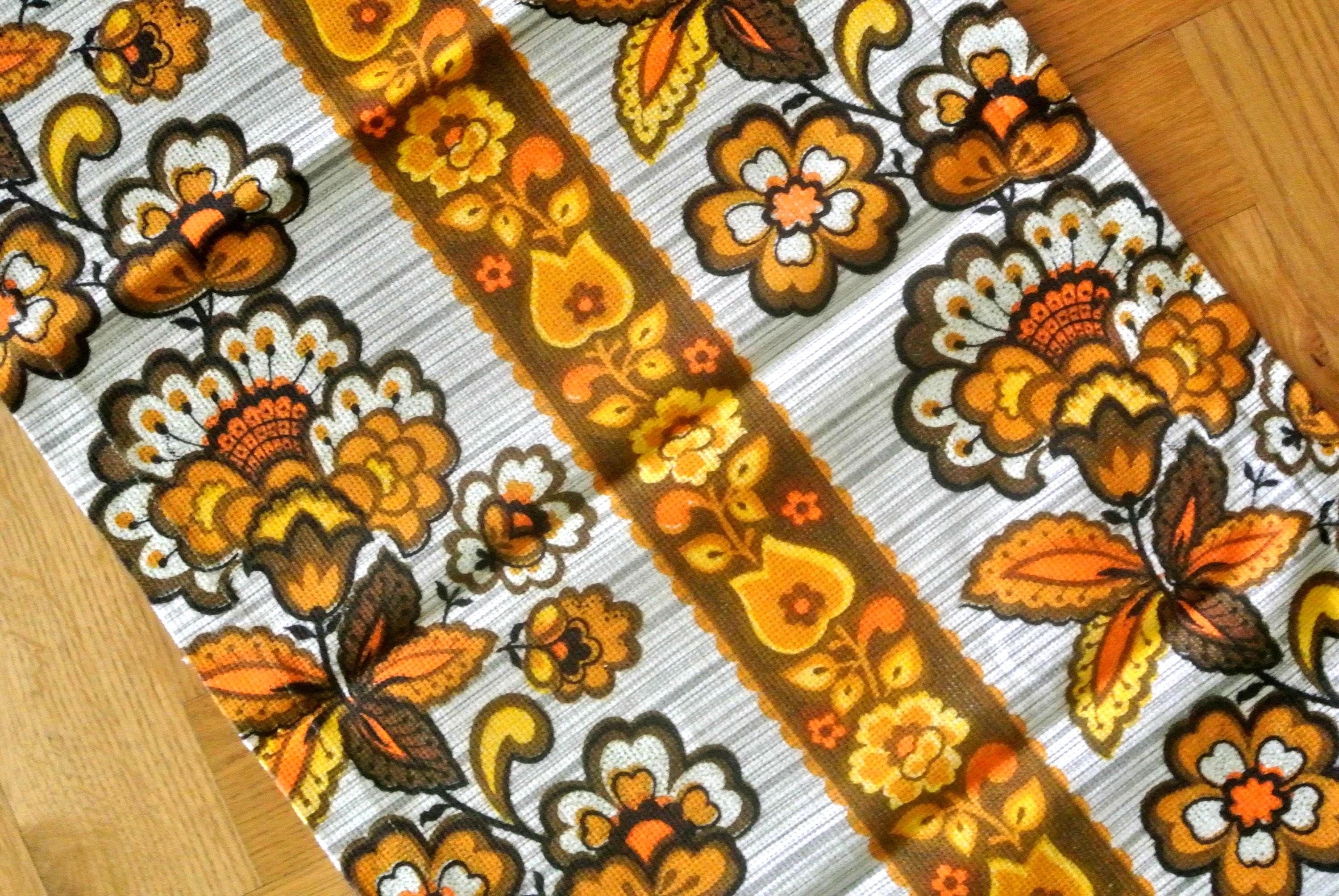 1960s Swedish Retro Floral Table Runner: Orange & Brown Flowers