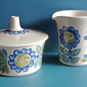 Vintage Turi Viking Sugar Cup and Creamer Set: Norwegian Floral Porcelain